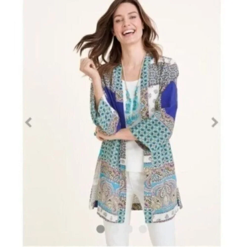 Chico’s Patchwork Linen Kimono Duster Jacket